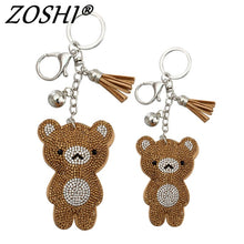 Load image into Gallery viewer, New Arrival PU Leather Keychain Girl&#39;s Cute Rhinestone Bear Animal Pendant Key Chains Rhinestone Car Bag Silver Keychain Gift