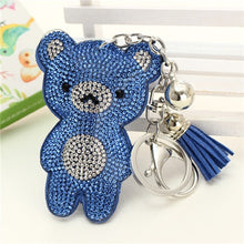 Load image into Gallery viewer, New Arrival PU Leather Keychain Girl&#39;s Cute Rhinestone Bear Animal Pendant Key Chains Rhinestone Car Bag Silver Keychain Gift