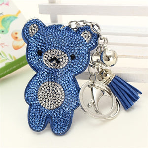 New Arrival PU Leather Keychain Girl's Cute Rhinestone Bear Animal Pendant Key Chains Rhinestone Car Bag Silver Keychain Gift