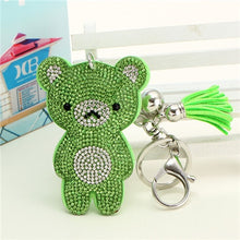 Load image into Gallery viewer, New Arrival PU Leather Keychain Girl&#39;s Cute Rhinestone Bear Animal Pendant Key Chains Rhinestone Car Bag Silver Keychain Gift