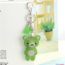 Load image into Gallery viewer, New Arrival PU Leather Keychain Girl&#39;s Cute Rhinestone Bear Animal Pendant Key Chains Rhinestone Car Bag Silver Keychain Gift