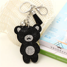 Load image into Gallery viewer, New Arrival PU Leather Keychain Girl&#39;s Cute Rhinestone Bear Animal Pendant Key Chains Rhinestone Car Bag Silver Keychain Gift