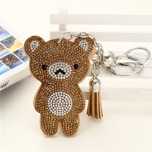 Load image into Gallery viewer, New Arrival PU Leather Keychain Girl&#39;s Cute Rhinestone Bear Animal Pendant Key Chains Rhinestone Car Bag Silver Keychain Gift