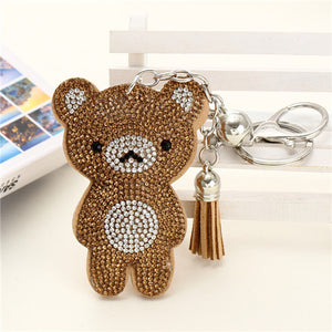 New Arrival PU Leather Keychain Girl's Cute Rhinestone Bear Animal Pendant Key Chains Rhinestone Car Bag Silver Keychain Gift