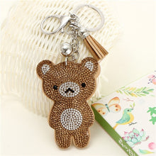 Load image into Gallery viewer, New Arrival PU Leather Keychain Girl&#39;s Cute Rhinestone Bear Animal Pendant Key Chains Rhinestone Car Bag Silver Keychain Gift