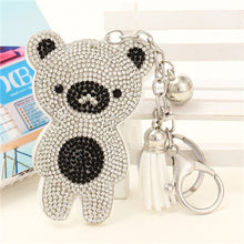 Load image into Gallery viewer, New Arrival PU Leather Keychain Girl&#39;s Cute Rhinestone Bear Animal Pendant Key Chains Rhinestone Car Bag Silver Keychain Gift