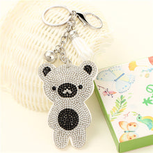 Load image into Gallery viewer, New Arrival PU Leather Keychain Girl&#39;s Cute Rhinestone Bear Animal Pendant Key Chains Rhinestone Car Bag Silver Keychain Gift