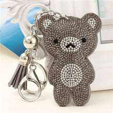 Load image into Gallery viewer, New Arrival PU Leather Keychain Girl&#39;s Cute Rhinestone Bear Animal Pendant Key Chains Rhinestone Car Bag Silver Keychain Gift