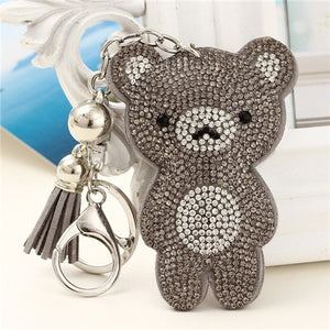 New Arrival PU Leather Keychain Girl's Cute Rhinestone Bear Animal Pendant Key Chains Rhinestone Car Bag Silver Keychain Gift