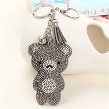 Load image into Gallery viewer, New Arrival PU Leather Keychain Girl&#39;s Cute Rhinestone Bear Animal Pendant Key Chains Rhinestone Car Bag Silver Keychain Gift