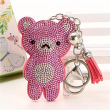 Load image into Gallery viewer, New Arrival PU Leather Keychain Girl&#39;s Cute Rhinestone Bear Animal Pendant Key Chains Rhinestone Car Bag Silver Keychain Gift