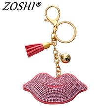 Load image into Gallery viewer, Cute Lips Crystal Key Chains Rings Holder For Women Silver Gold Purse Bag Car Buckle Pendant For Car Keyrings KeyChains Girls