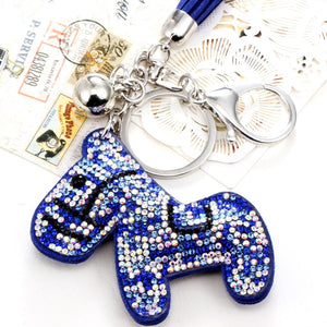 Fashion PU Leather Cute Animal Pendant Keychain Rhinestone Silver Key Chain Crstal Car Bag Charm Keychain Ring Holder Wholesale