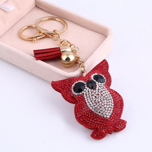 Fashion PU Leather Cute Animal Pendant Keychain Rhinestone Silver Key Chain Crstal Car Bag Charm Keychain Ring Holder Wholesale