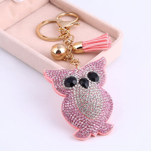 Fashion PU Leather Cute Animal Pendant Keychain Rhinestone Silver Key Chain Crstal Car Bag Charm Keychain Ring Holder Wholesale