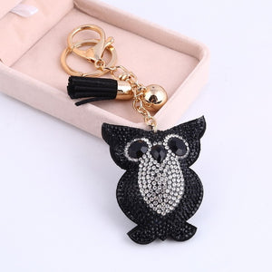 Fashion PU Leather Cute Animal Pendant Keychain Rhinestone Silver Key Chain Crstal Car Bag Charm Keychain Ring Holder Wholesale