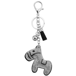 Fashion PU Leather Cute Animal Pendant Keychain Rhinestone Silver Key Chain Crstal Car Bag Charm Keychain Ring Holder Wholesale