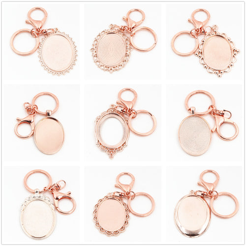 2pcs 30*40mm Inner Size Rose Gold Color Cameo Setting Base;Handmade Cameo Setting, Metal Key Chains Accessor