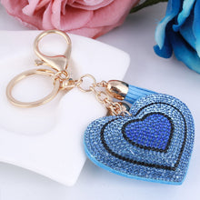 Load image into Gallery viewer, Colorful PU Leather Tassel Keychain Romantic Heart Pendant Rhinestone Charm Gold Key Chains Ring Bag Car Keychain accessories