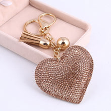 Load image into Gallery viewer, Colorful PU Leather Tassel Keychain Romantic Heart Pendant Rhinestone Charm Gold Key Chains Ring Bag Car Keychain accessories