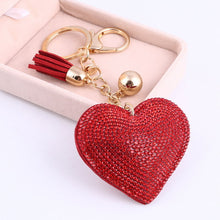 Load image into Gallery viewer, Colorful PU Leather Tassel Keychain Romantic Heart Pendant Rhinestone Charm Gold Key Chains Ring Bag Car Keychain accessories