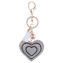 Load image into Gallery viewer, Colorful PU Leather Tassel Keychain Romantic Heart Pendant Rhinestone Charm Gold Key Chains Ring Bag Car Keychain accessories