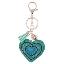 Load image into Gallery viewer, Colorful PU Leather Tassel Keychain Romantic Heart Pendant Rhinestone Charm Gold Key Chains Ring Bag Car Keychain accessories