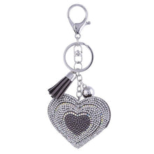 Load image into Gallery viewer, Colorful PU Leather Tassel Keychain Romantic Heart Pendant Rhinestone Charm Gold Key Chains Ring Bag Car Keychain accessories