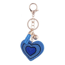 Load image into Gallery viewer, Colorful PU Leather Tassel Keychain Romantic Heart Pendant Rhinestone Charm Gold Key Chains Ring Bag Car Keychain accessories