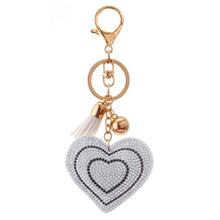 Load image into Gallery viewer, Colorful PU Leather Tassel Keychain Romantic Heart Pendant Rhinestone Charm Gold Key Chains Ring Bag Car Keychain accessories