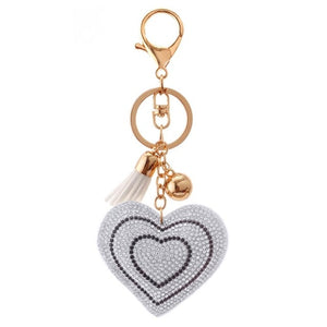 Colorful PU Leather Tassel Keychain Romantic Heart Pendant Rhinestone Charm Gold Key Chains Ring Bag Car Keychain accessories