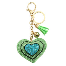 Load image into Gallery viewer, Colorful PU Leather Tassel Keychain Romantic Heart Pendant Rhinestone Charm Gold Key Chains Ring Bag Car Keychain accessories