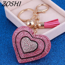 Load image into Gallery viewer, Gold key chain Crystal Heart keychains keyrings women handbag charms pendant key luxury man car llaveros key rings accessory