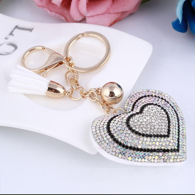 Gold key chain Crystal Heart keychains keyrings women handbag charms pendant key luxury man car llaveros key rings accessory