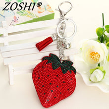 Load image into Gallery viewer, ZOSHI fashion rhinestone fruit Leather tassle women silver keychain bag pendant quality chic Car key chain ring holder Jewelry