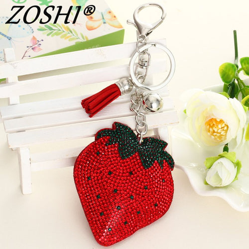 ZOSHI fashion rhinestone fruit Leather tassle women silver keychain bag pendant quality chic Car key chain ring holder Jewelry