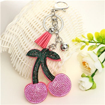 ZOSHI fashion rhinestone fruit Leather tassle women silver keychain bag pendant quality chic Car key chain ring holder Jewelry