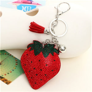 ZOSHI fashion rhinestone fruit Leather tassle women silver keychain bag pendant quality chic Car key chain ring holder Jewelry