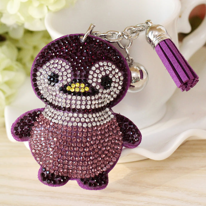 Owl bear Animal jewelry Keychain Full Crystal Silver Chain Tassels Beads Strand Pendant Charm Key Chains Bohemian Accessories