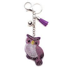 Load image into Gallery viewer, Owl bear Animal jewelry Keychain Full Crystal Silver Chain Tassels Beads Strand Pendant Charm Key Chains Bohemian Accessories