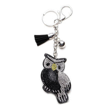 Load image into Gallery viewer, Owl bear Animal jewelry Keychain Full Crystal Silver Chain Tassels Beads Strand Pendant Charm Key Chains Bohemian Accessories