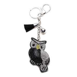 Owl bear Animal jewelry Keychain Full Crystal Silver Chain Tassels Beads Strand Pendant Charm Key Chains Bohemian Accessories