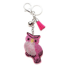 Load image into Gallery viewer, Owl bear Animal jewelry Keychain Full Crystal Silver Chain Tassels Beads Strand Pendant Charm Key Chains Bohemian Accessories