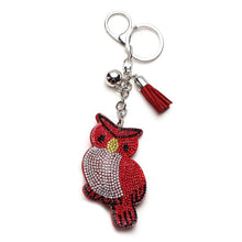 Load image into Gallery viewer, Owl bear Animal jewelry Keychain Full Crystal Silver Chain Tassels Beads Strand Pendant Charm Key Chains Bohemian Accessories