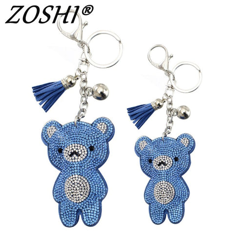 ZOSHI 2019 Fashion Car Play Full Crystal Rhinestone Bear Key Chain Silver Plated Chain Keychain Bag Car Hanging Pendant Jewelry